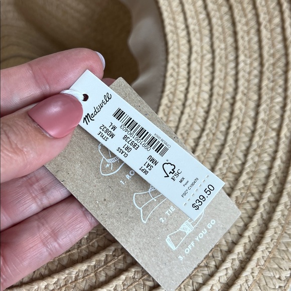 🪅New Madewell Neutral Packable Braided Straw Hat w Removable Black Band M/L nwt - Picture 6 of 7